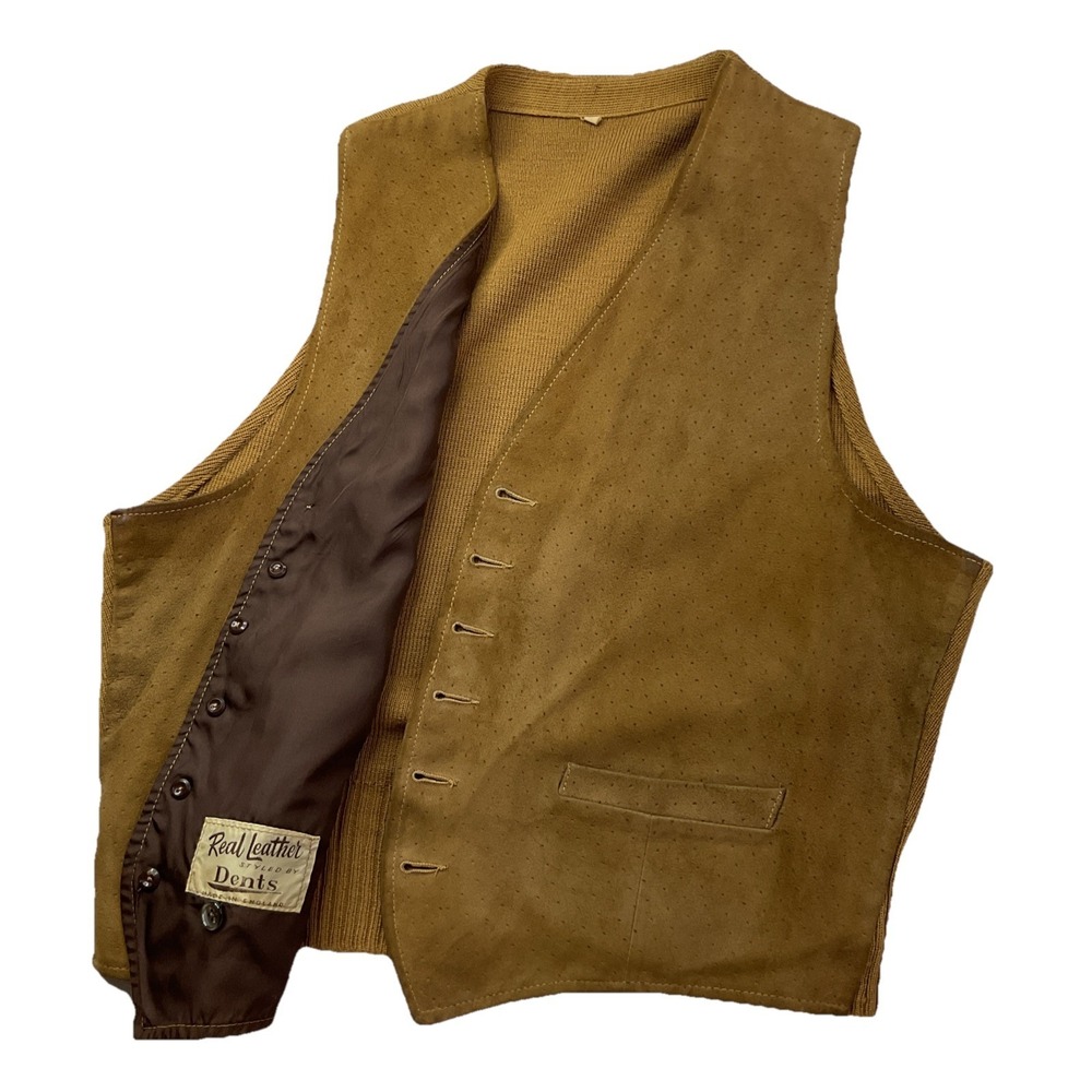 Vintage‎ Dents Leather Vest Men Sz 40 50s 60s Knit Combo Retro Made In England